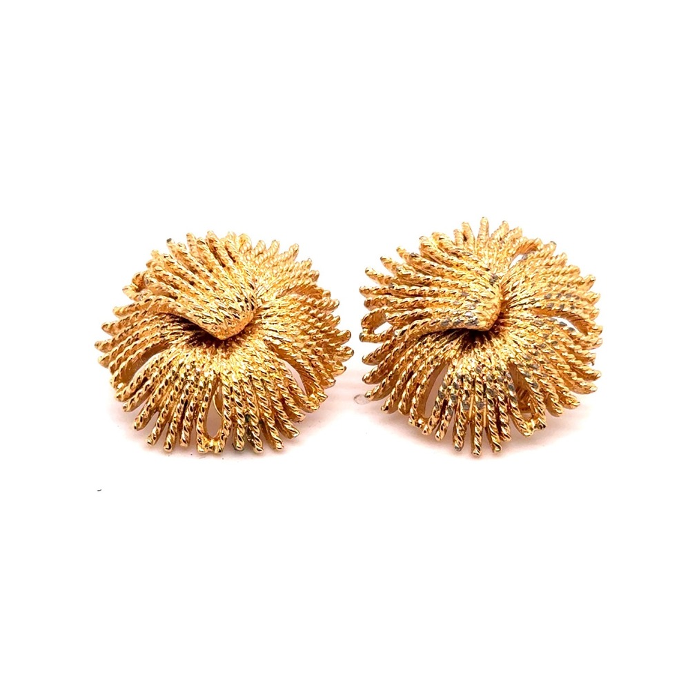 Monet Vintage Gold Tone Textured Sunburst Clip On Earrings Floral Starburst